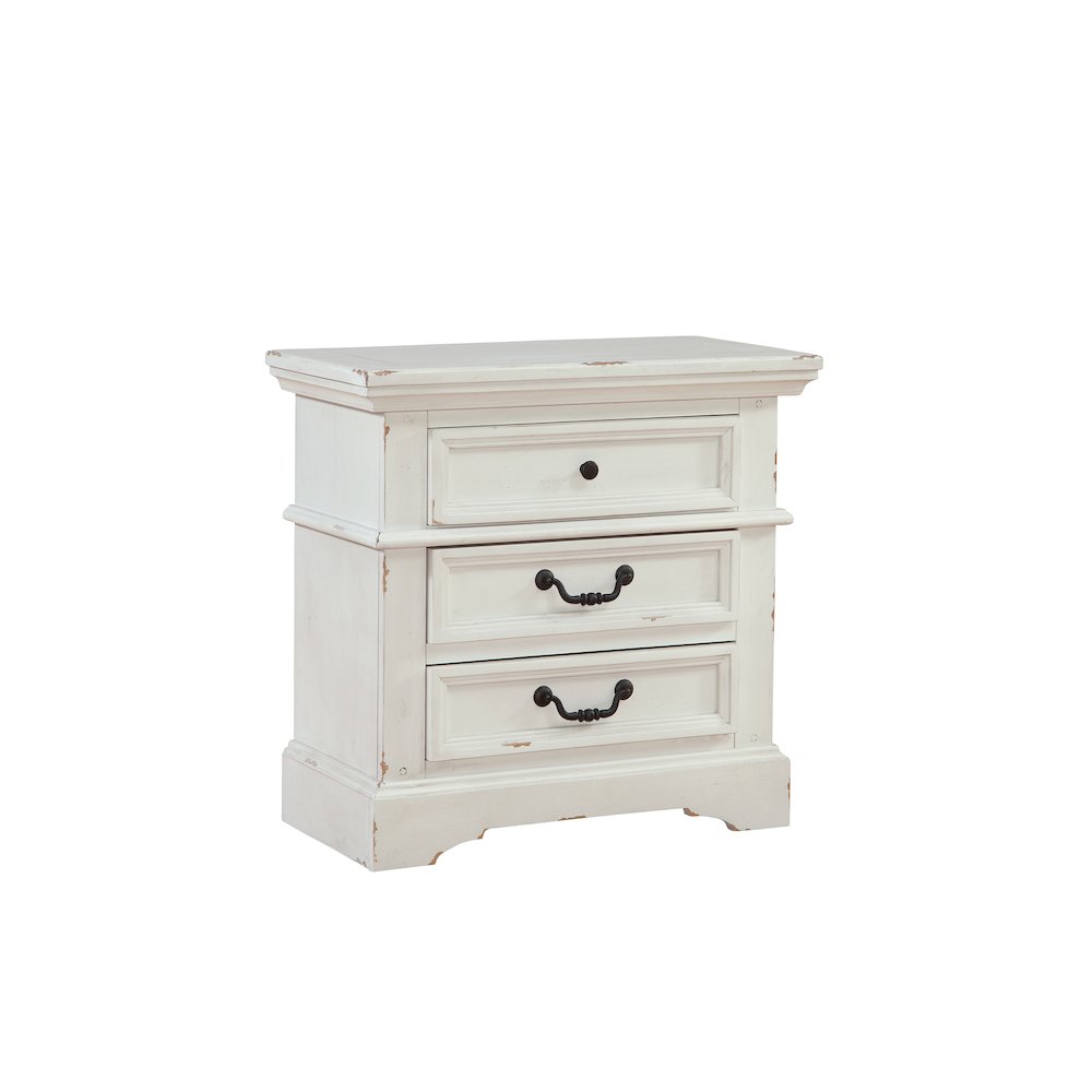 Stonebrook 3-Drawer Nightstand - Distressed Antique White. Picture 2