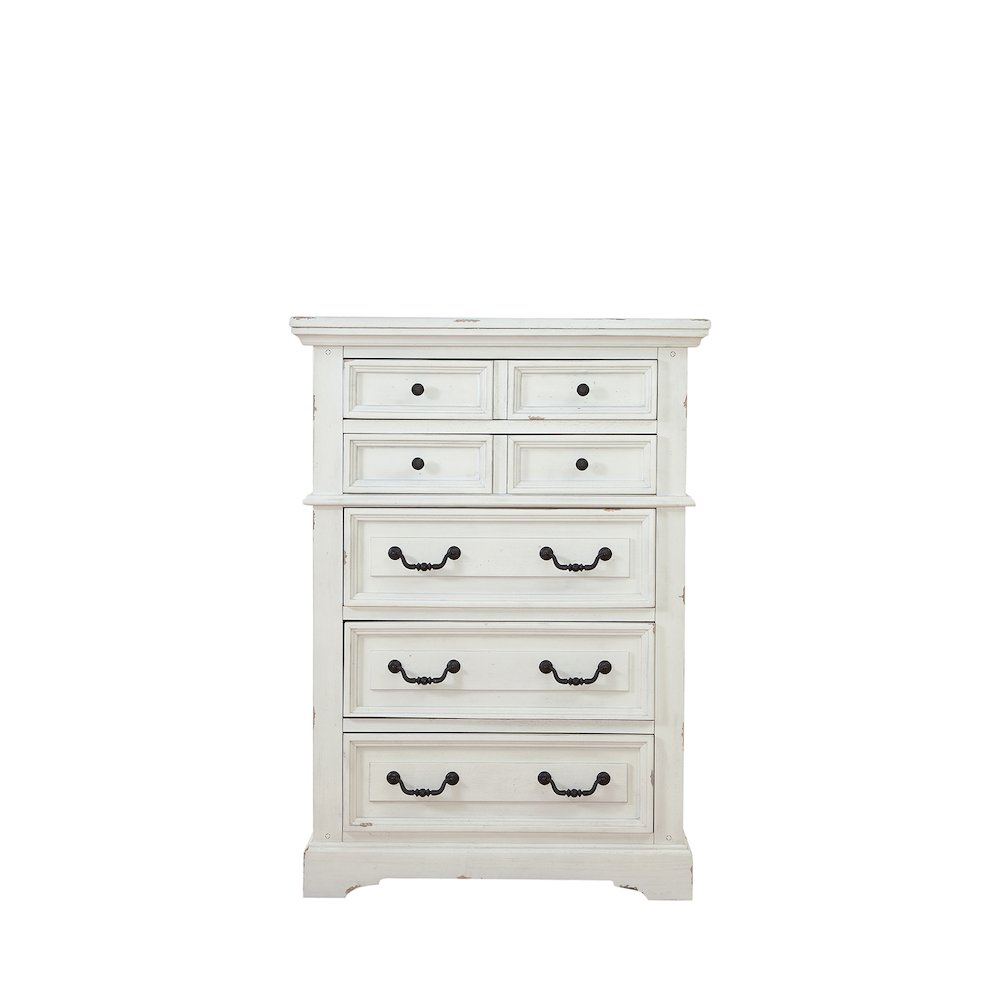 Stonebrook 5-Drawer Chest - Distressed Antique White. Picture 1