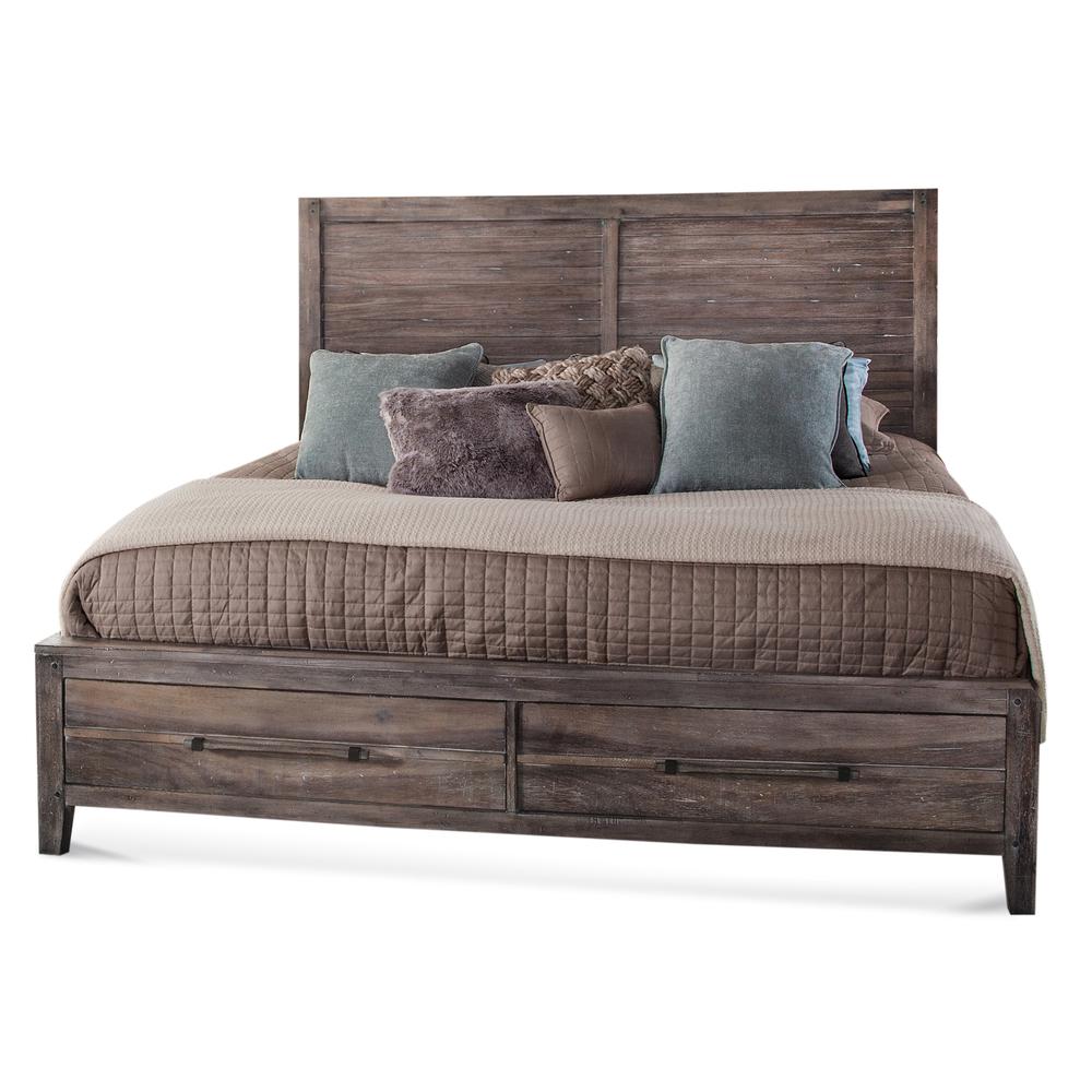 Aurora King Panel Bed - With Storage Footboard - Weathered Grey. Picture 1