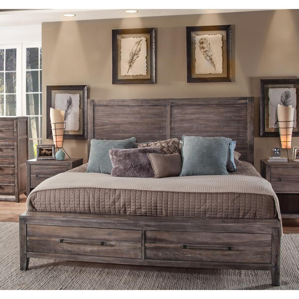 Aurora King Panel Bed - With Storage Footboard - Weathered Grey. Picture 3