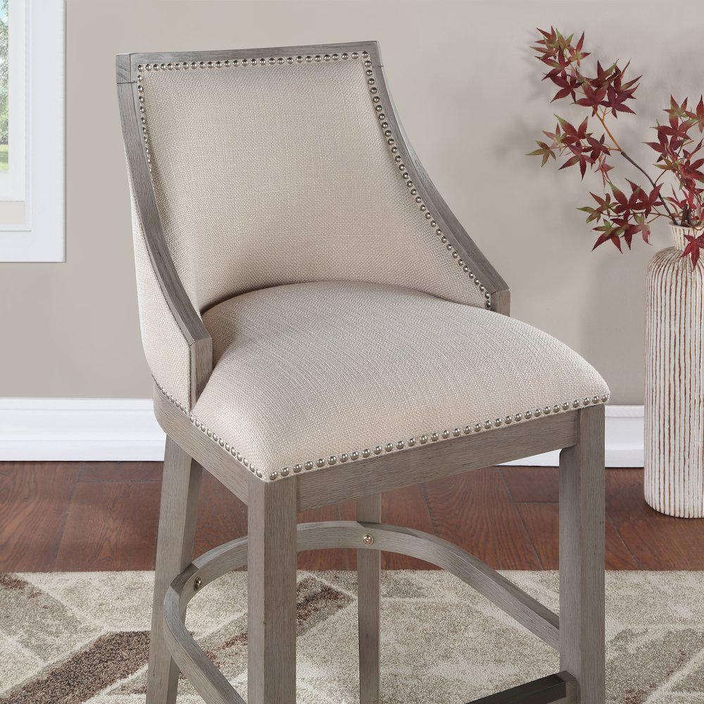 Keller Counter Height Stool 30" - Beige Fabric - Greywood Finish. Picture 8