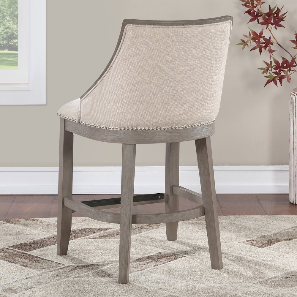 Keller Counter Height Stool 26" - Beige Fabric - Greywood Finish. Picture 7