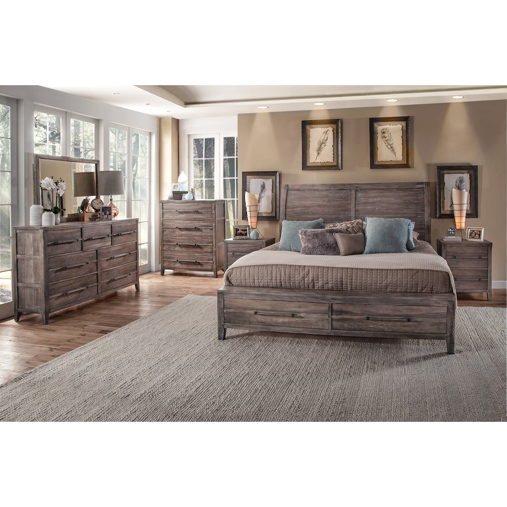 Aurora King Sleigh Bed - With Storage Footboard - Weathered Grey. Picture 2