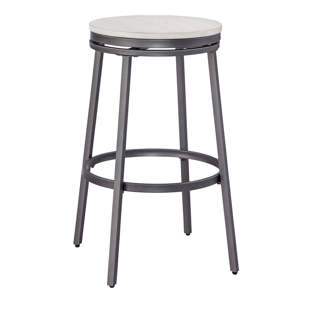Stockton 30" Backless Metal Swivel Stool - Slate Grey - White Oak Seat. Picture 1