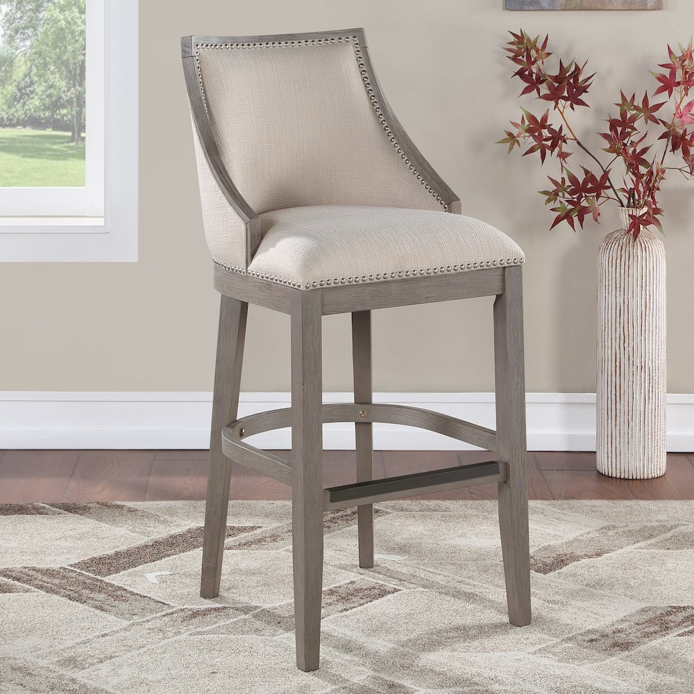 Keller Counter Height Stool 30" - Beige Fabric - Greywood Finish. Picture 6