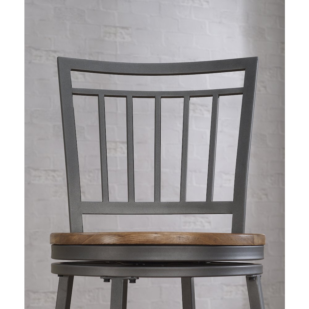 Stockton 25" Metal Swivel Stool - Slate Grey - Golden Oak Seat. Picture 9