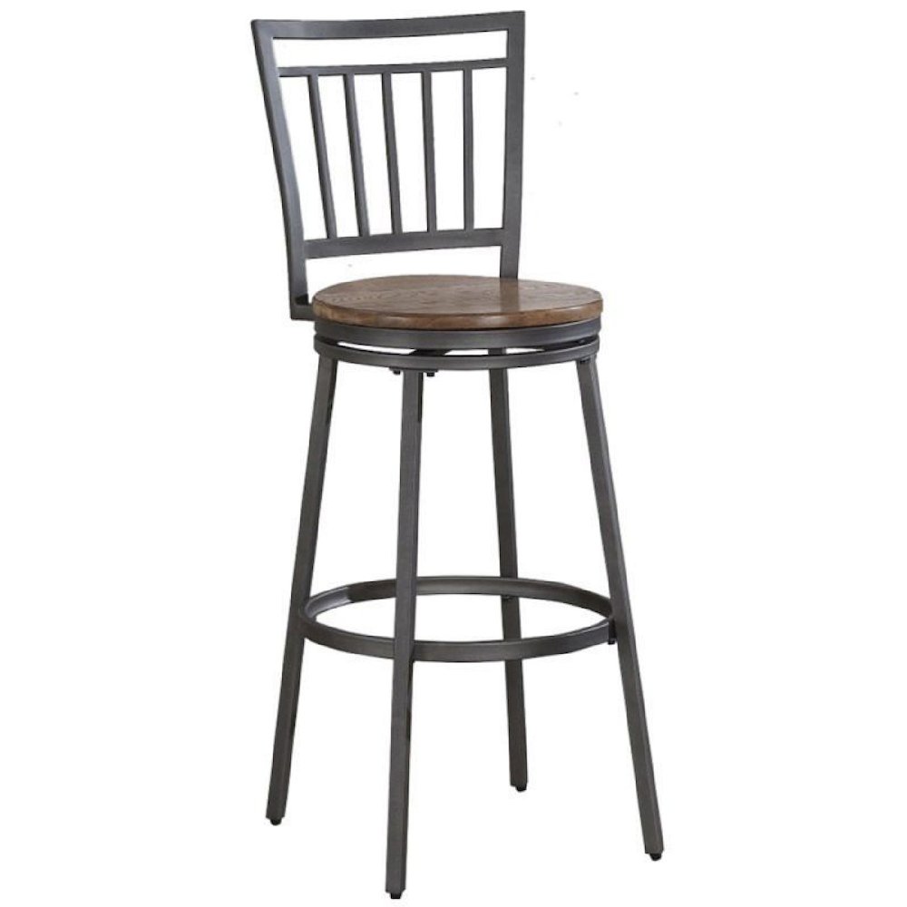 Stockton 30" Metal Swivel Stool - Slate Grey - Golden Oak Seat. Picture 1