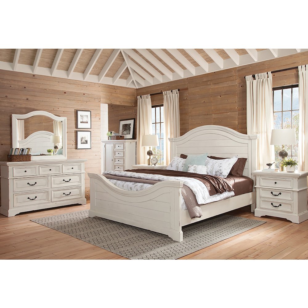 Stonebrook Queen Panel Bed - Distressed Antique White. Picture 3