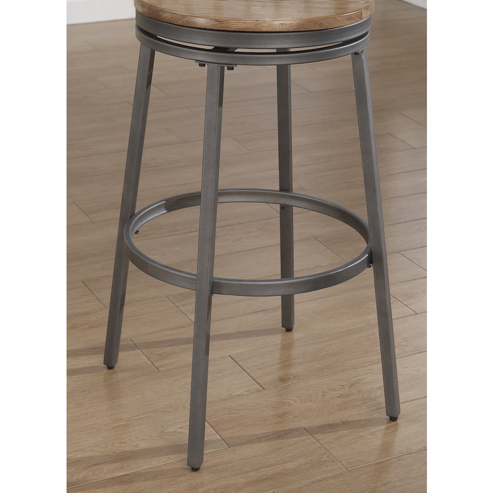 Stockton 25" Backless Metal Swivel Stool - Slate Grey - Golden Oak Seat. Picture 6