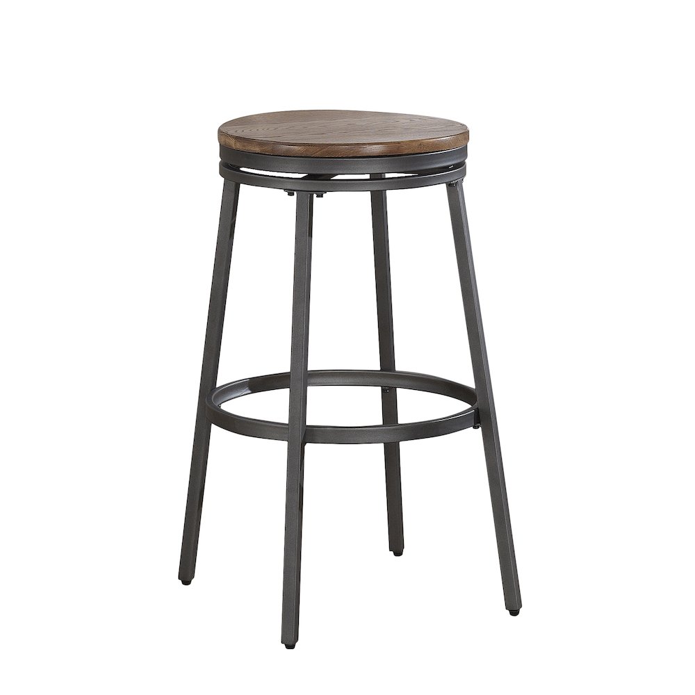 Stockton 25" Backless Metal Swivel Stool - Slate Grey - Golden Oak Seat. Picture 1