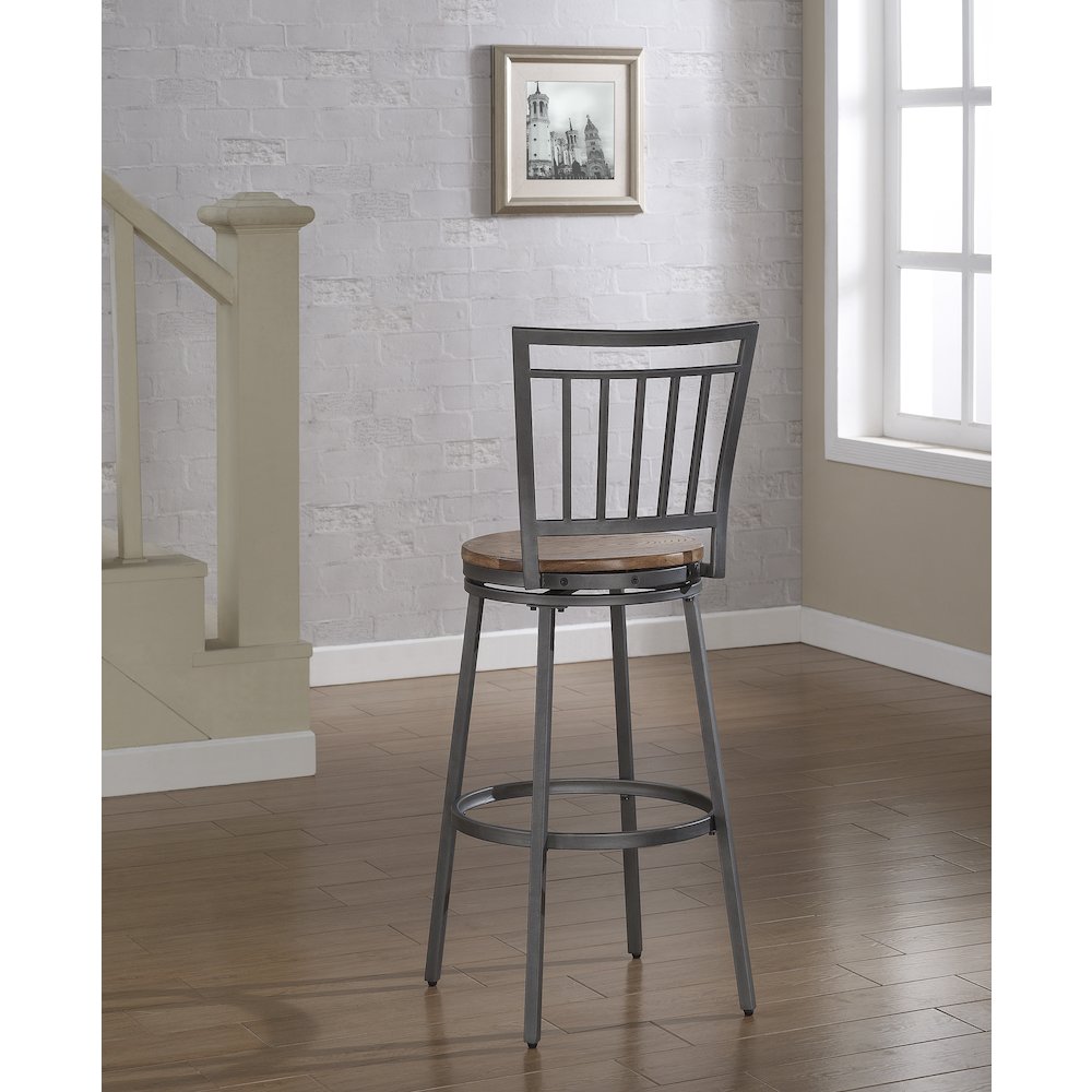 Stockton 30" Metal Swivel Stool - Slate Grey - Golden Oak Seat. Picture 7
