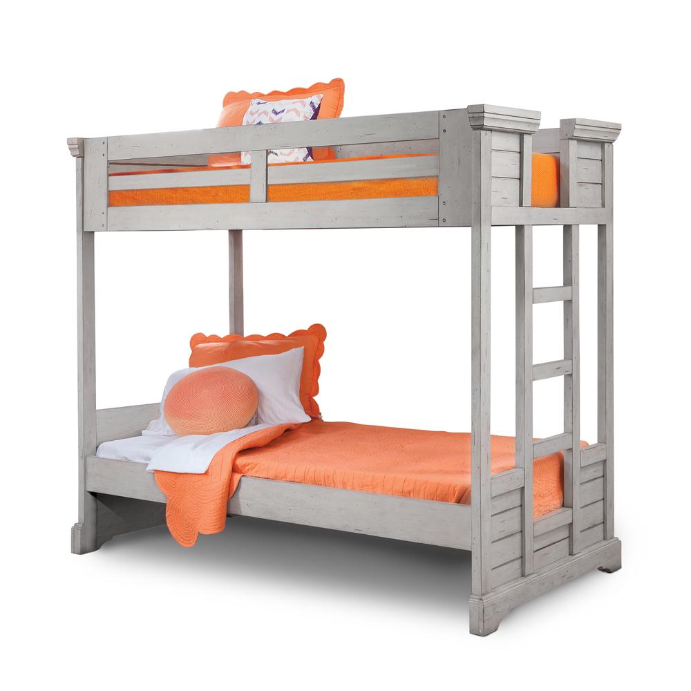 Stonebrook Twin Over Twin 3/3 over 3/3 Bunkbed - Light Distressed Antique Gray. Picture 1