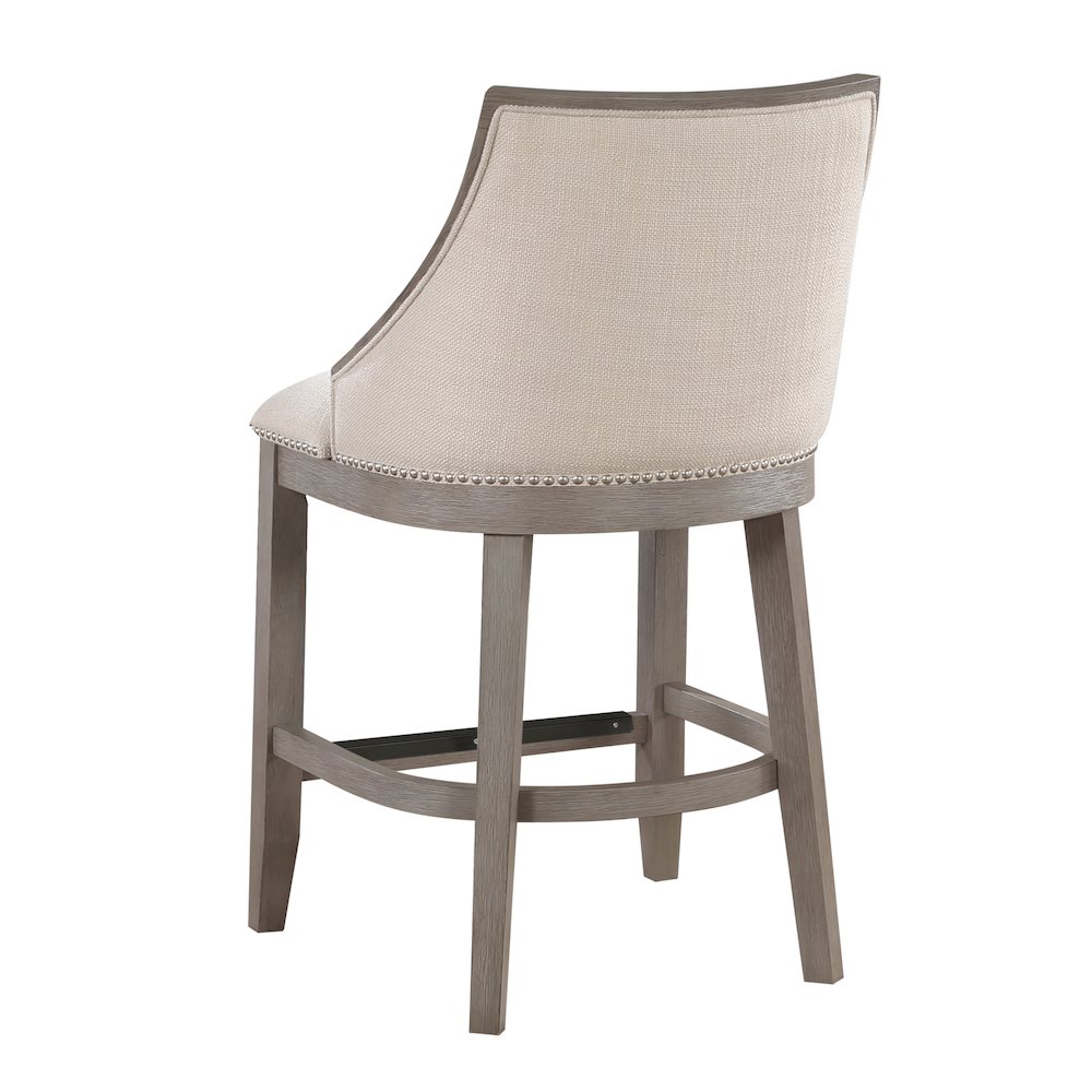 Keller Counter Height Stool 26" - Beige Fabric - Greywood Finish. Picture 2