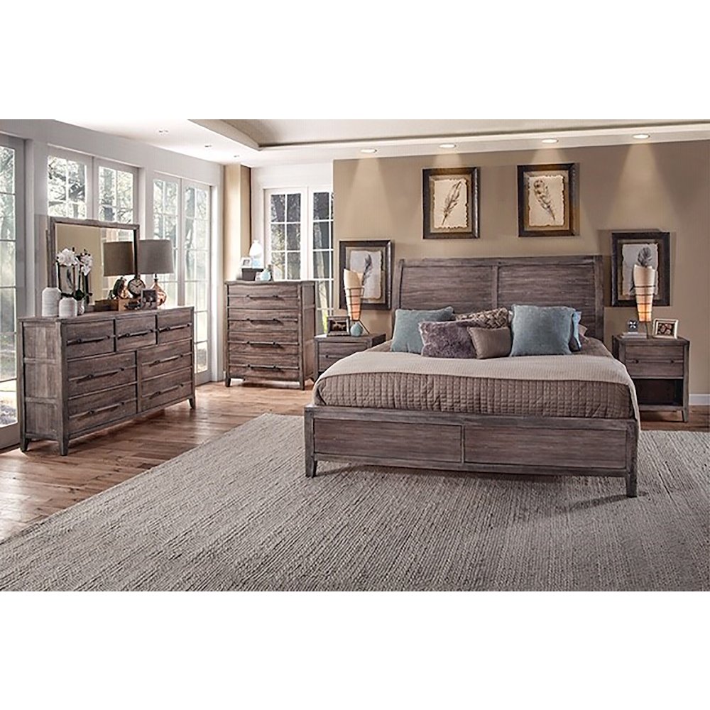 Aurora Queen Sleigh Bed - With Panel Footboard - Weathered Grey. Picture 3