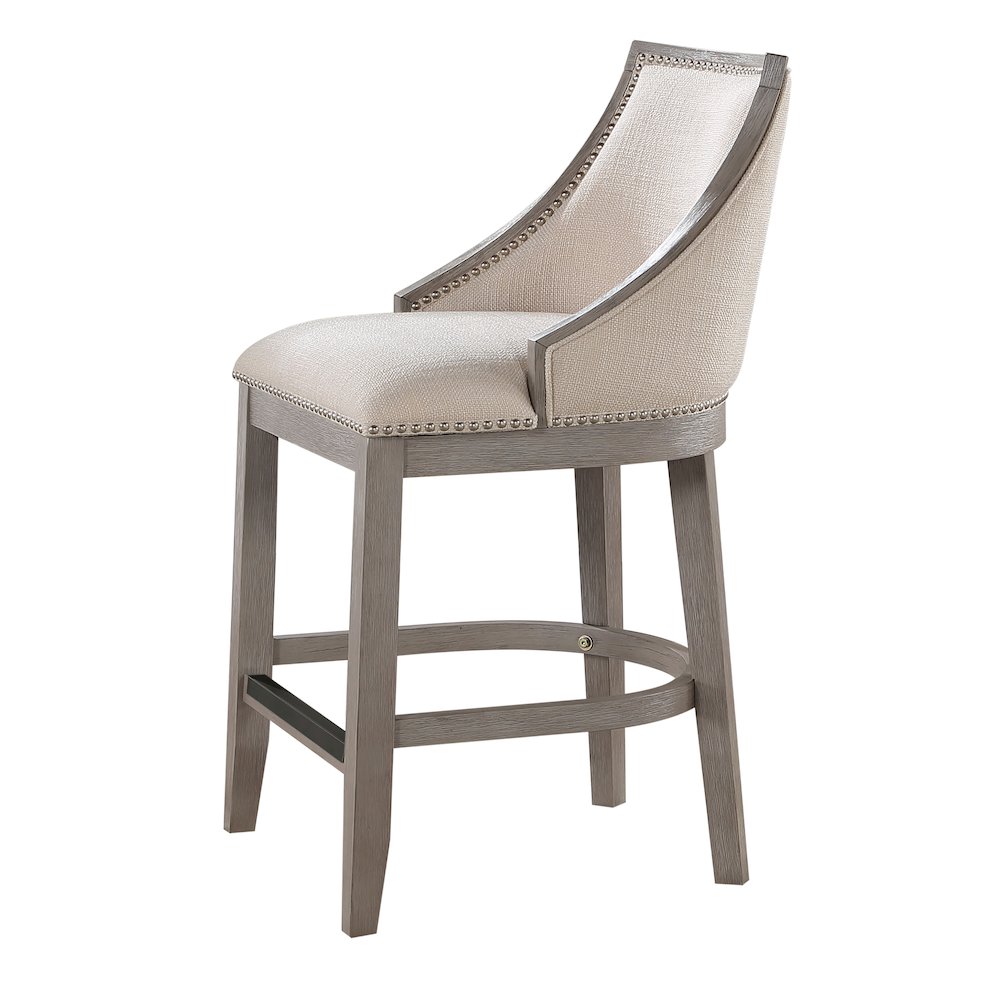 Keller Counter Height Stool 26" - Beige Fabric - Greywood Finish. Picture 4