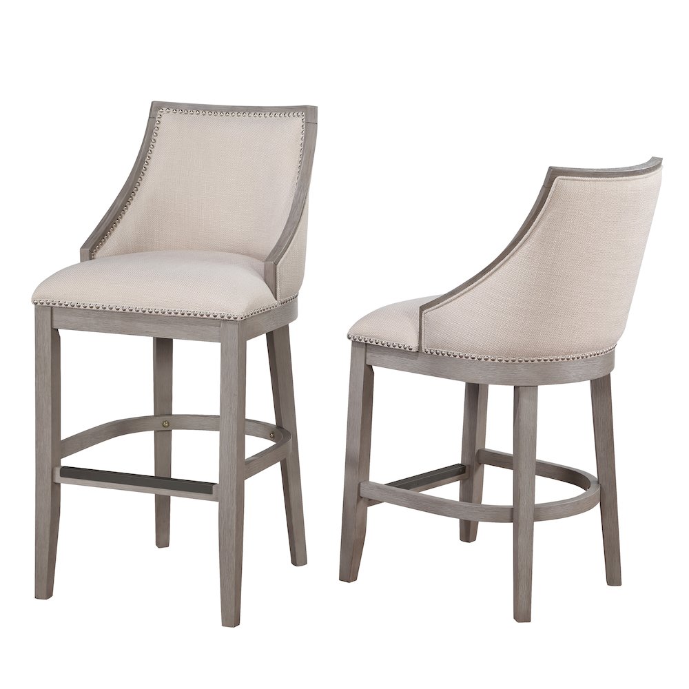 Keller Counter Height Stool 26" - Beige Fabric - Greywood Finish. Picture 5