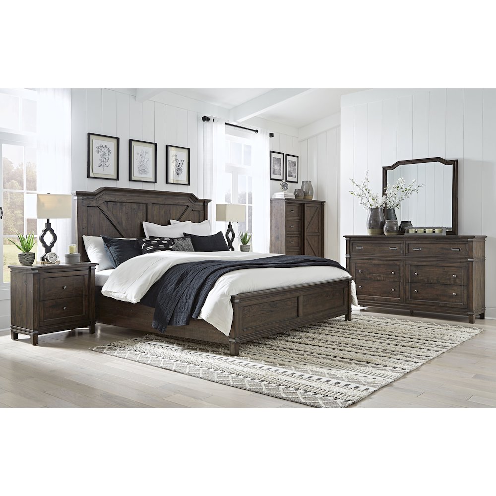 Farmwood Queen Panel Bed - with Panel Footboard - Whiskey Barrell. Picture 2