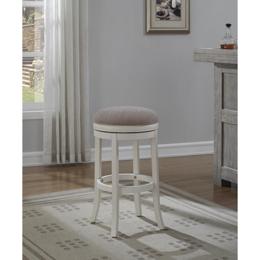 Aversa 26" Backless Swivel Stool - Distressed Antique White. Picture 1