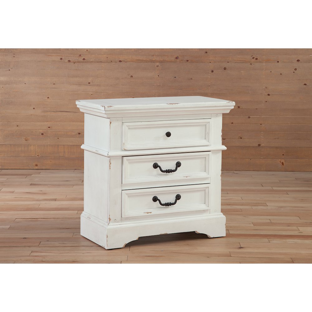 Stonebrook 3-Drawer Nightstand - Distressed Antique White. Picture 4