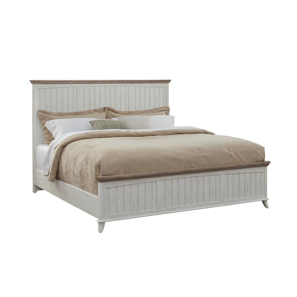 Beach Comber Full Panel Bed - Weathered White - Sand Top. Picture 1