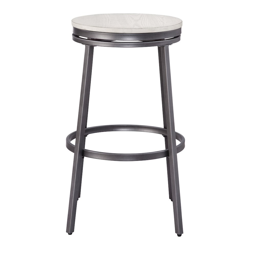 Stockton 30" Backless Metal Swivel Stool - Slate Grey - White Oak Seat. Picture 2