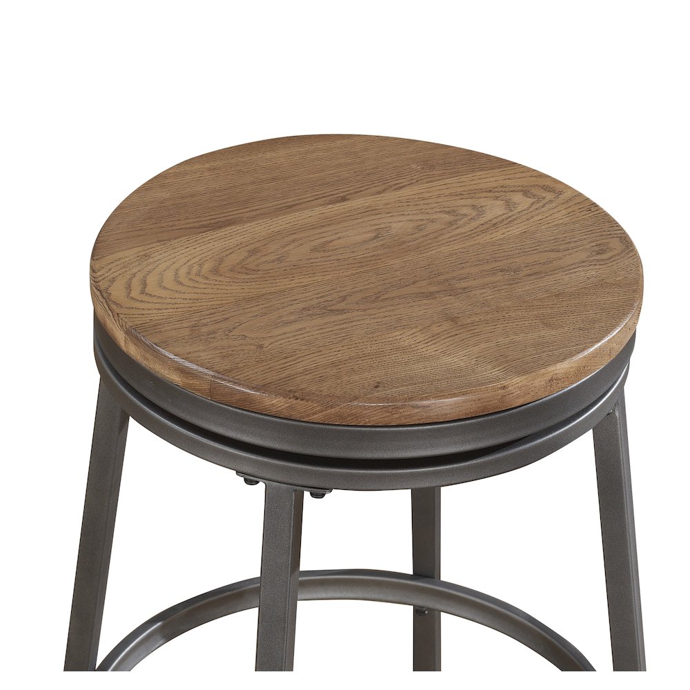 Stockton 25" Backless Metal Swivel Stool - Slate Grey - Golden Oak Seat. Picture 2