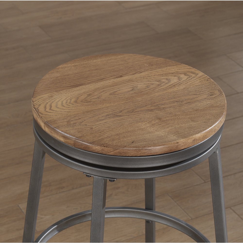 Stockton 25" Backless Metal Swivel Stool - Slate Grey - Golden Oak Seat. Picture 7