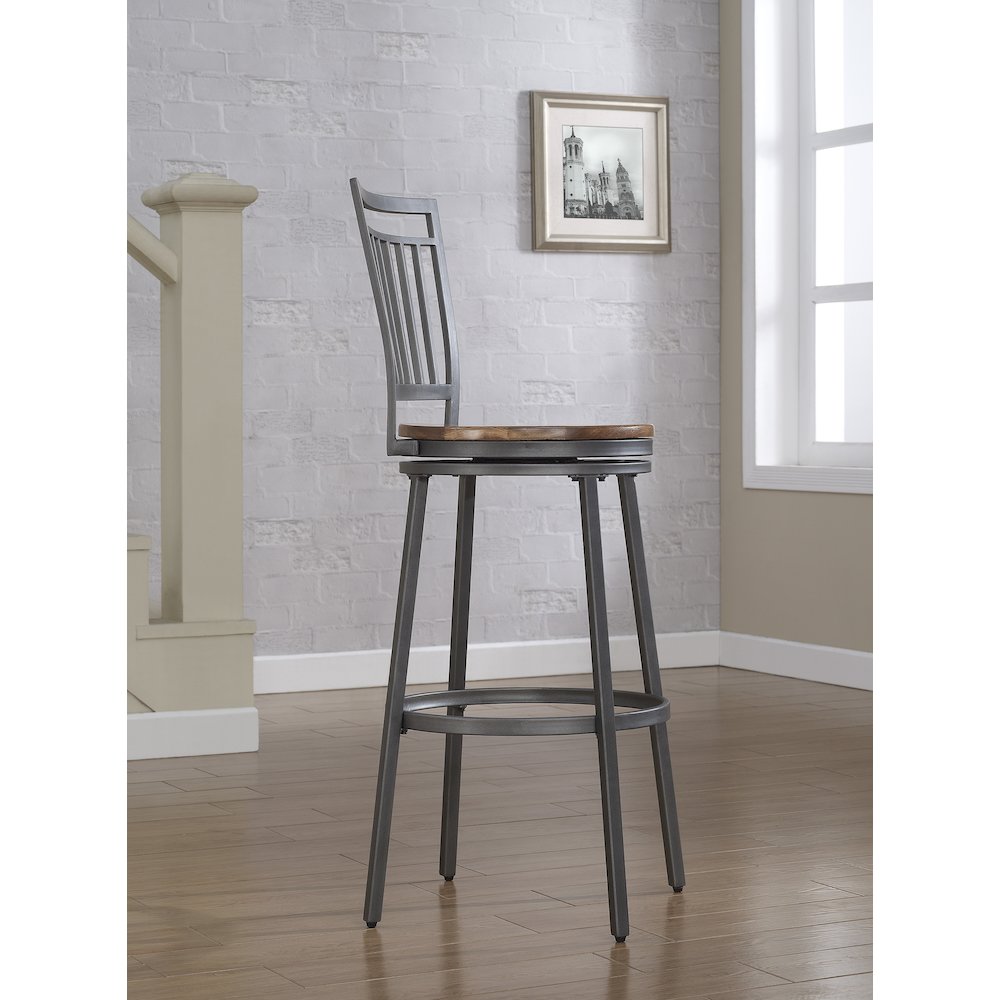 Stockton 25" Metal Swivel Stool - Slate Grey - Golden Oak Seat. Picture 8