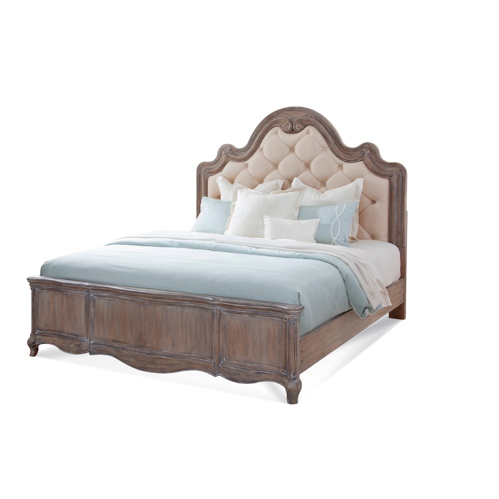 Genoa Queen Tufted Upholstered Bed - with Panel Footboard - Antique Grey. Picture 1