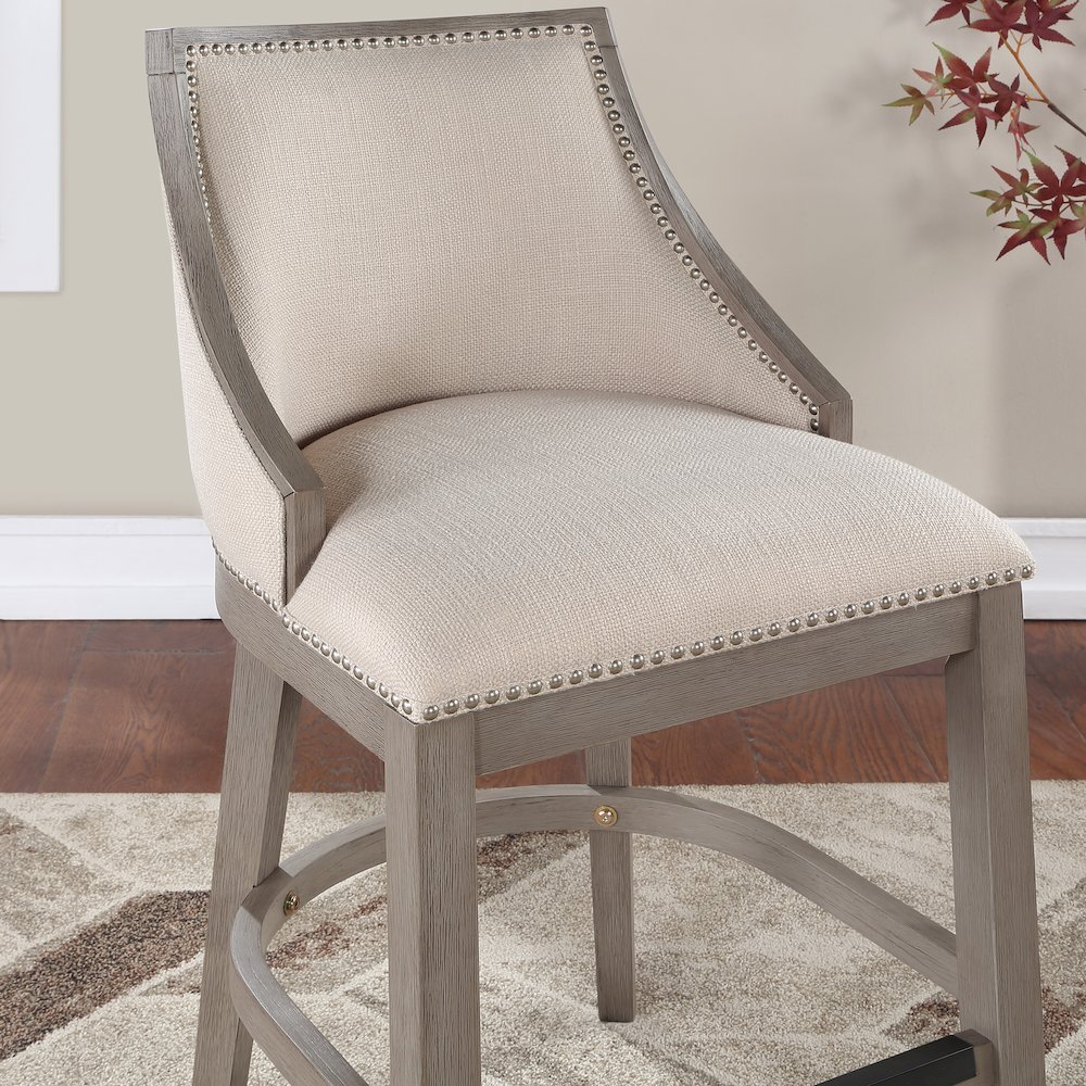 Keller Counter Height Stool 26" - Beige Fabric - Greywood Finish. Picture 8