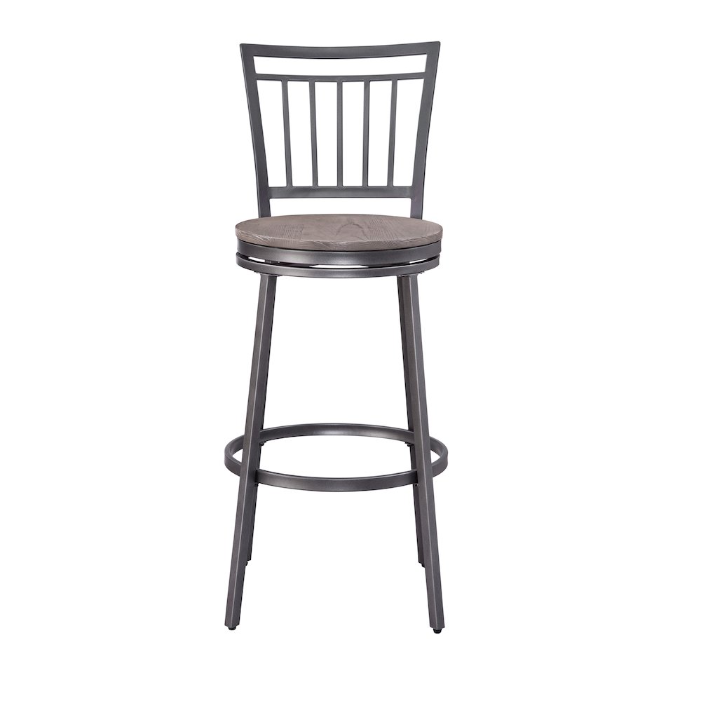 Stockton 30" Metal Swivel Stool - Slate Grey - Grey Oak Seat. Picture 2