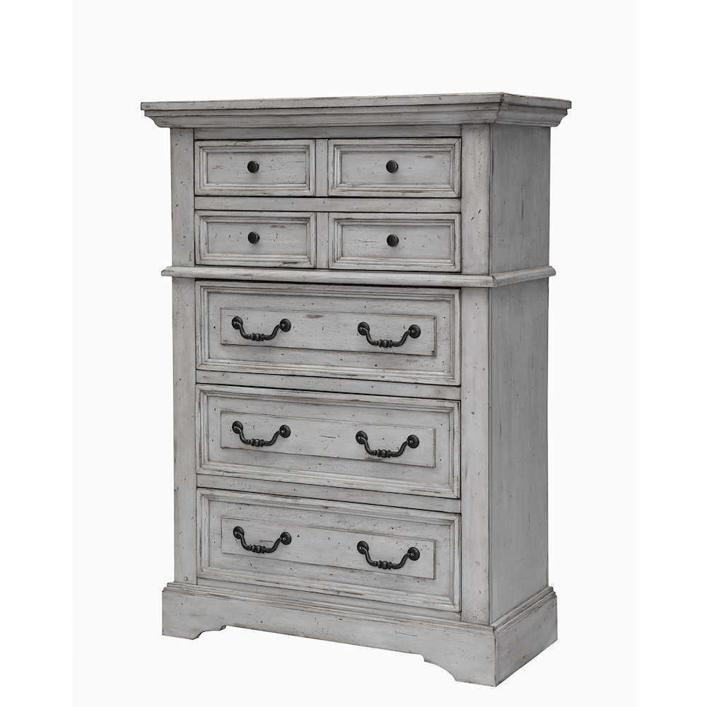 Stonebrook 5-Drawer Chest - Light Distressed Antique Gray. Picture 1