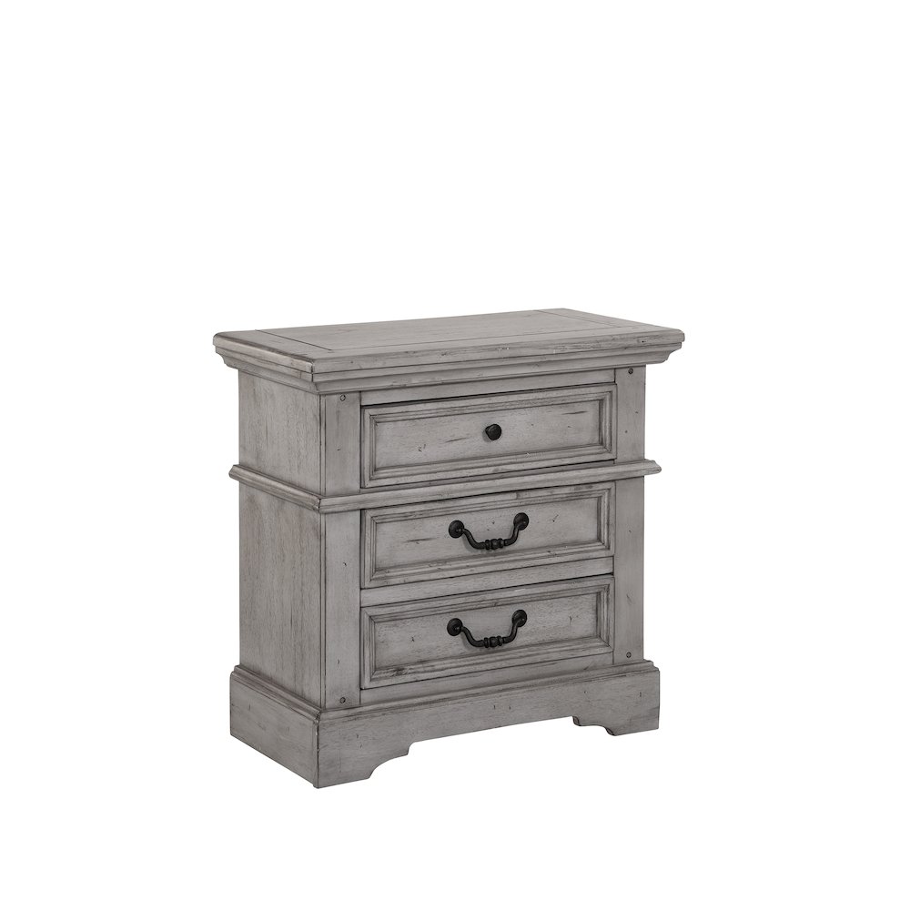 Stonebrook 3-Drawer Nightstand - Light Distressed Antique Gray. Picture 2