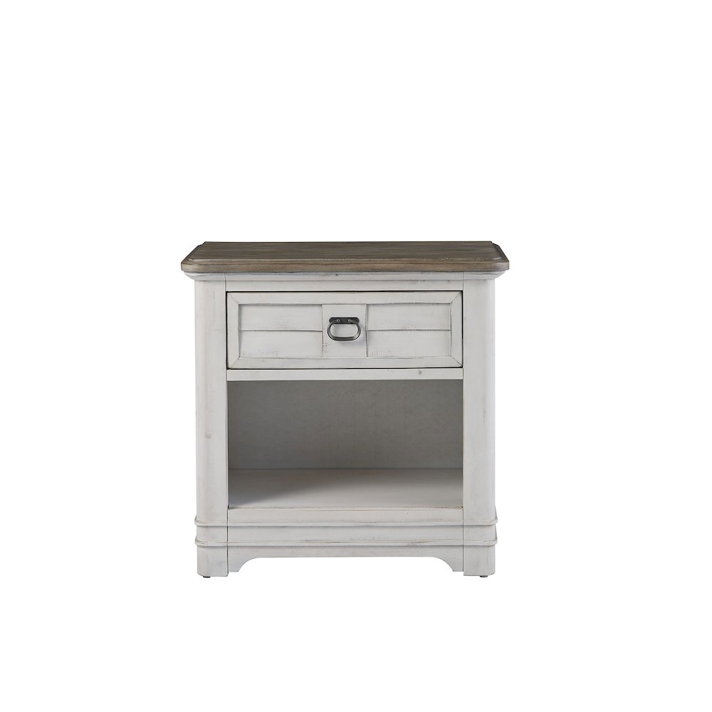 Meadowbrook 1-Drawer Nightstand - Whitewash - Sand Top. Picture 1