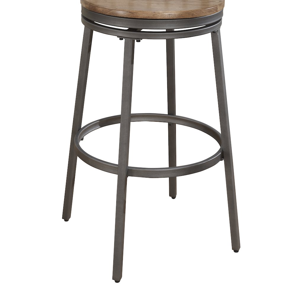 Stockton 25" Backless Metal Swivel Stool - Slate Grey - Golden Oak Seat. Picture 3