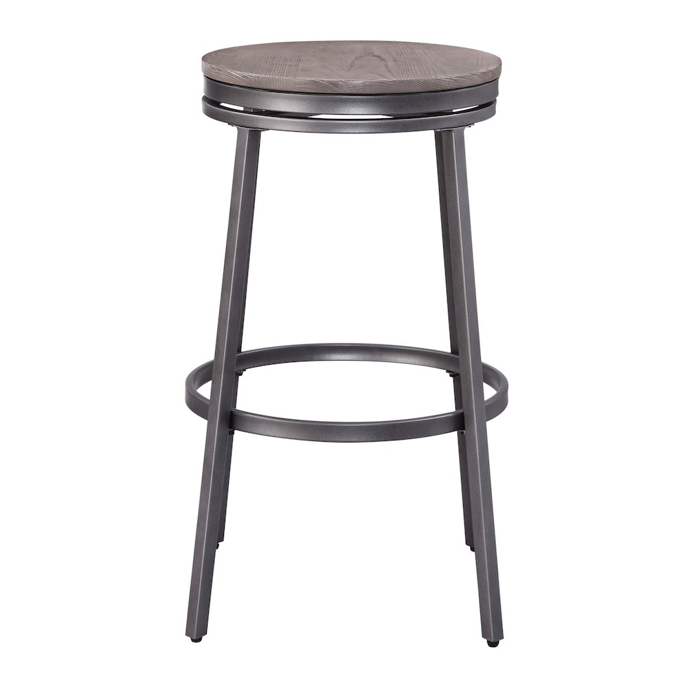 Stockton 30" Backless Metal Swivel Stool - Slate Grey - Grey Oak Seat. Picture 2
