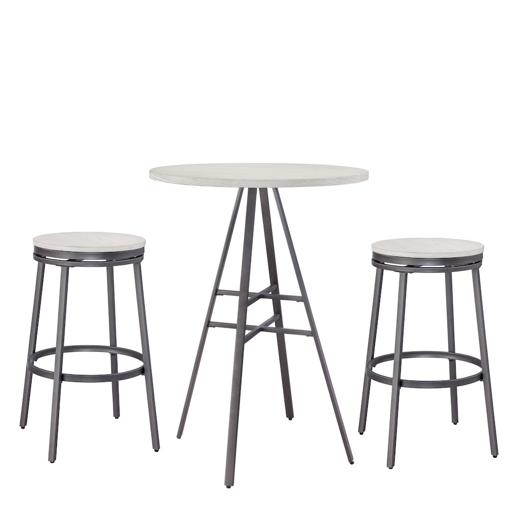 3 Piece Pub Table Set - with Backless Barstools - Slate Grey/Whitewashed. Picture 1