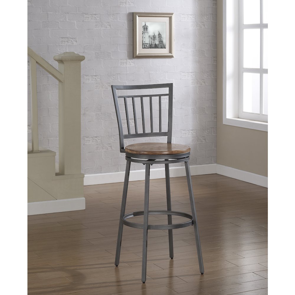 Stockton 25" Metal Swivel Stool - Slate Grey - Golden Oak Seat. Picture 6