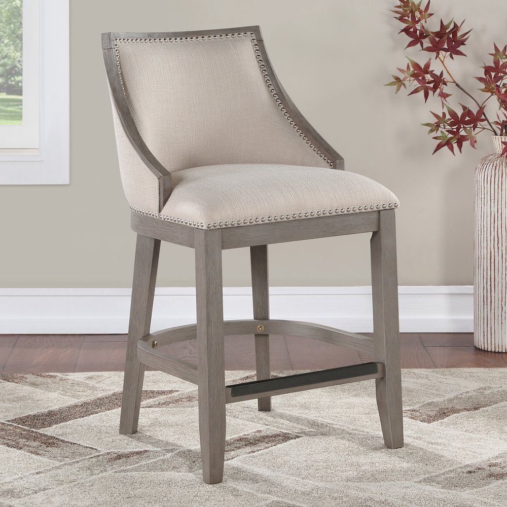 Keller Counter Height Stool 26" - Beige Fabric - Greywood Finish. Picture 6