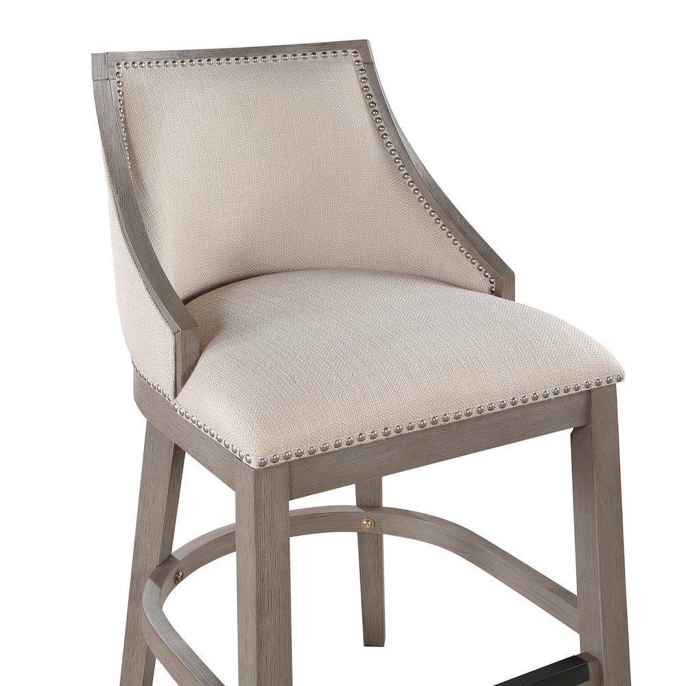 Keller Counter Height Stool 26" - Beige Fabric - Greywood Finish. Picture 3