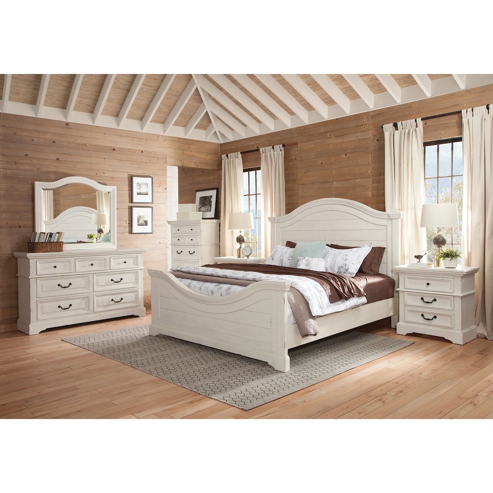 Stonebrook Queen Panel Bed - Distressed Antique White. Picture 2