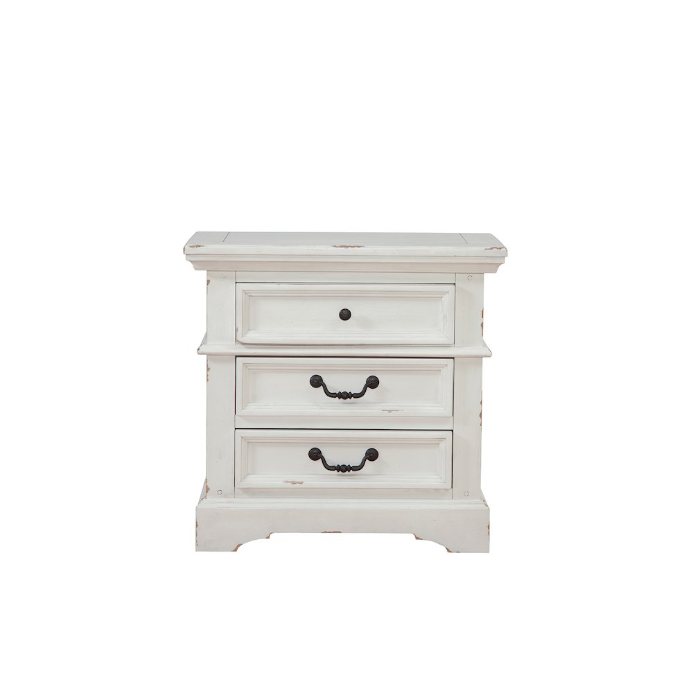 Stonebrook 3-Drawer Nightstand - Distressed Antique White. Picture 1