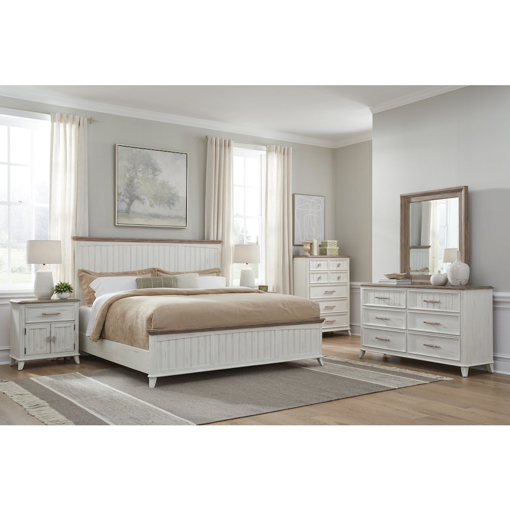 Beach Comber Full Headboard - Weathered White - Sand Top. Picture 2