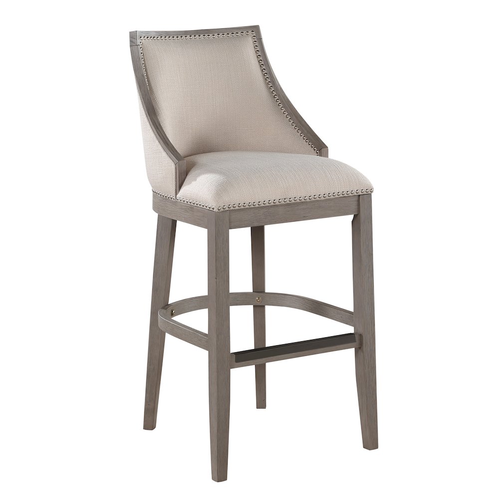 Keller Counter Height Stool 30" - Beige Fabric - Greywood Finish. Picture 1