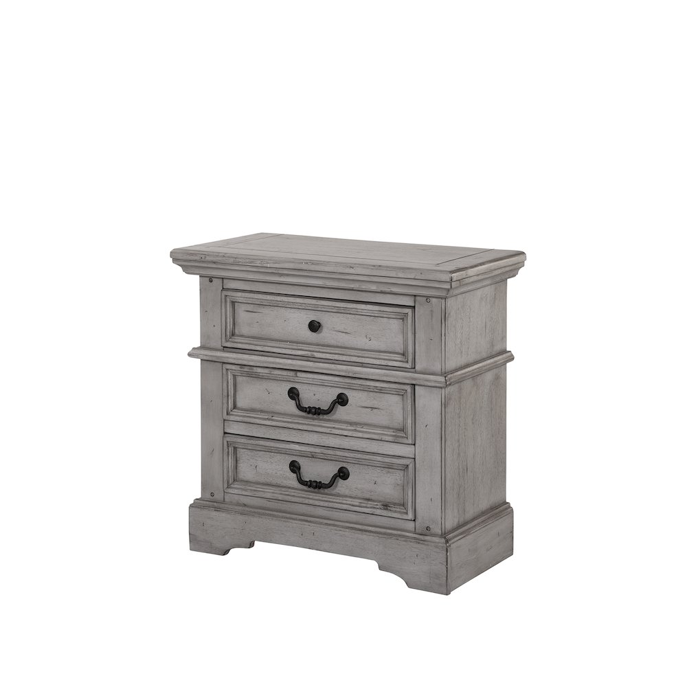 Stonebrook 3-Drawer Nightstand - Light Distressed Antique Gray. Picture 3