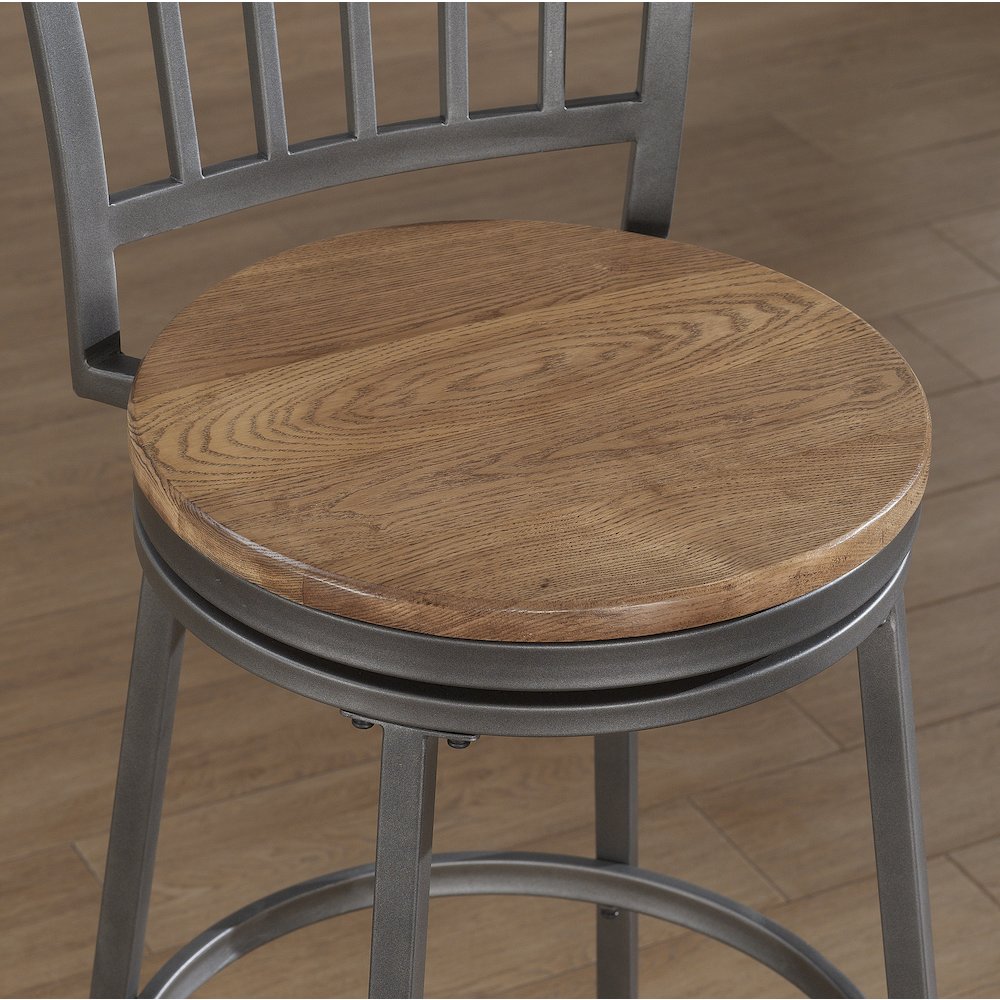 Stockton 25" Metal Swivel Stool - Slate Grey - Golden Oak Seat. Picture 10