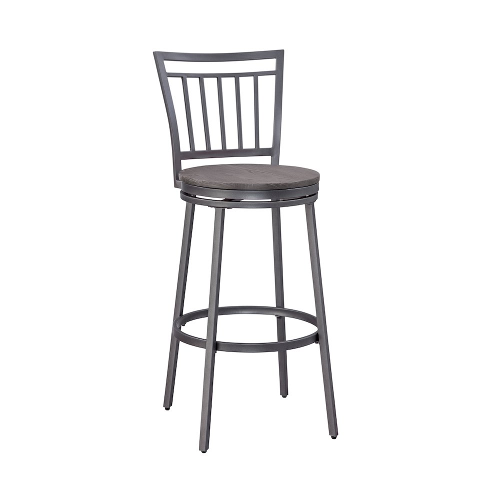 Stockton 25" Metal Swivel Stool - Slate Grey - Grey Oak Seat. Picture 1
