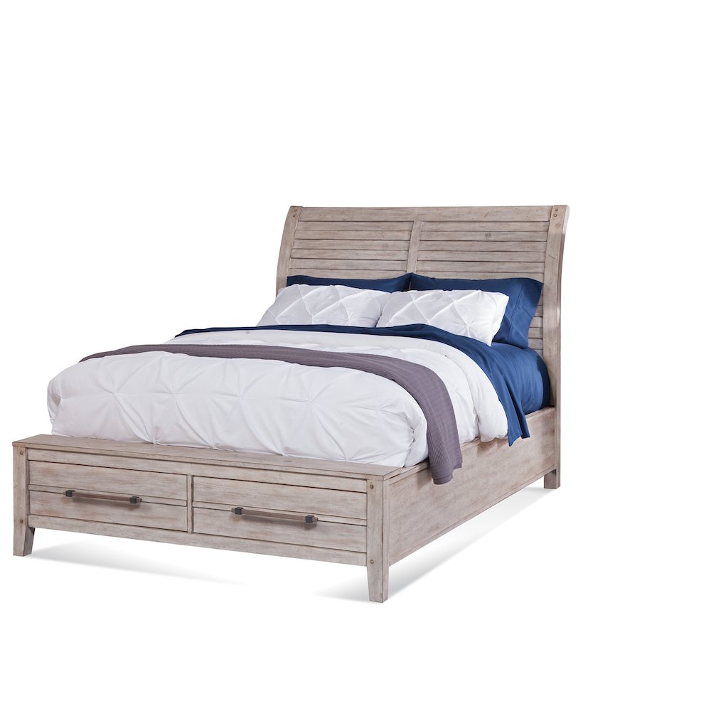 Aurora King Sleigh Bed - With Storage Footboard - Whitewash. Picture 1
