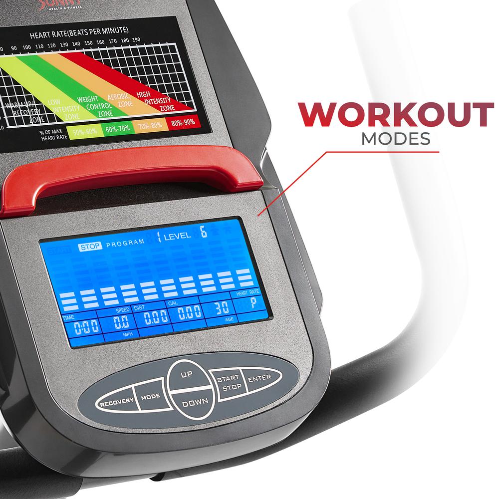 Sunny Health & Fitness Premium Magnetic Resistance Smart Recumbent Bike with Exclusive SunnyFit® App Enhanced Bluetooth Connectivity. Picture 5