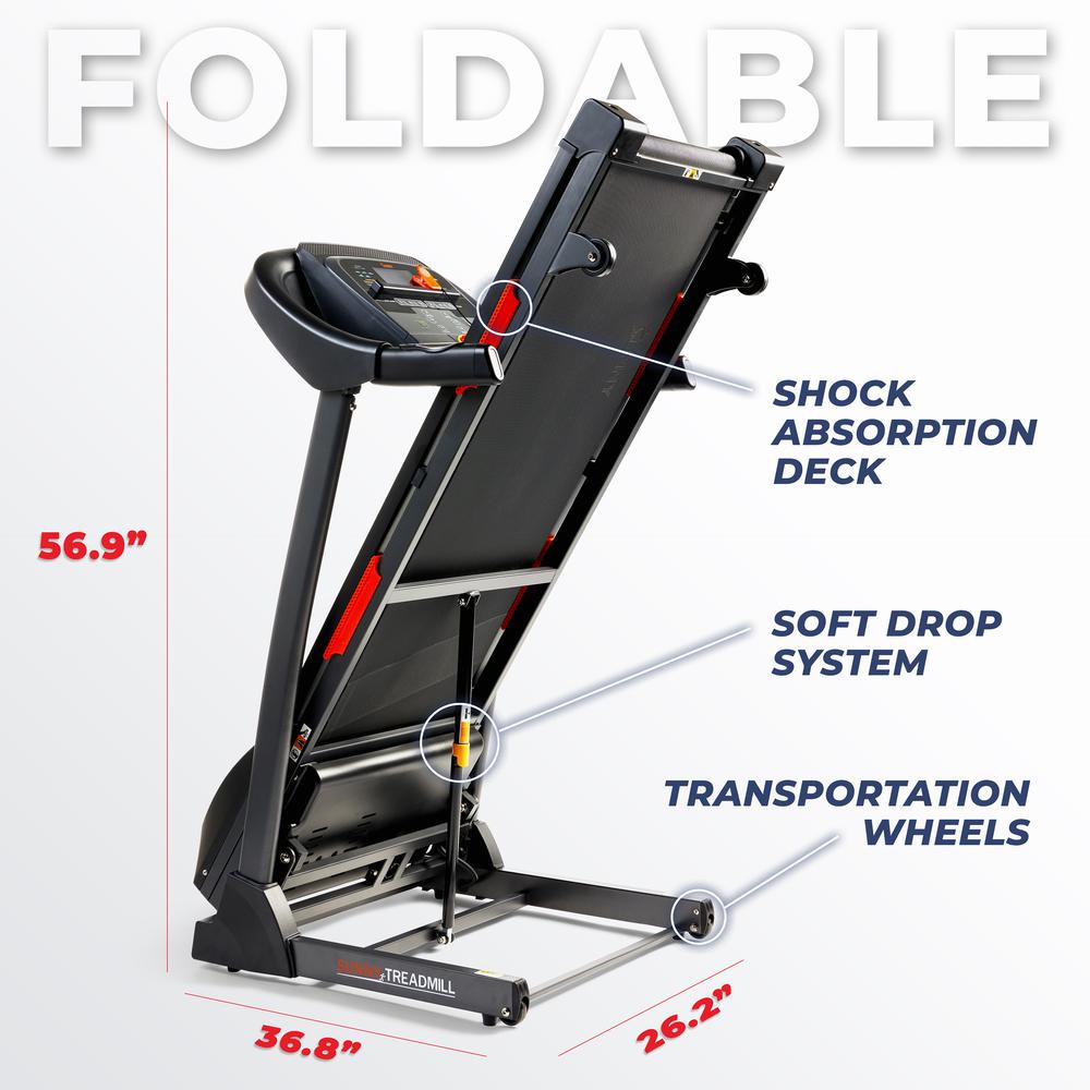 Sunny Health & Fitness Premium Folding Auto-Incline Smart Treadmill with Exclusive SunnyFit® App Enhanced Bluetooth Connectivity. Picture 8